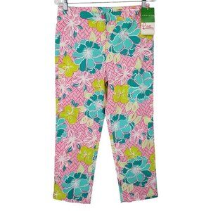 Lilly Pulitzer Capri Pants Womens Size 4 Hibiscus Pink Beach Mat NWT White Lable